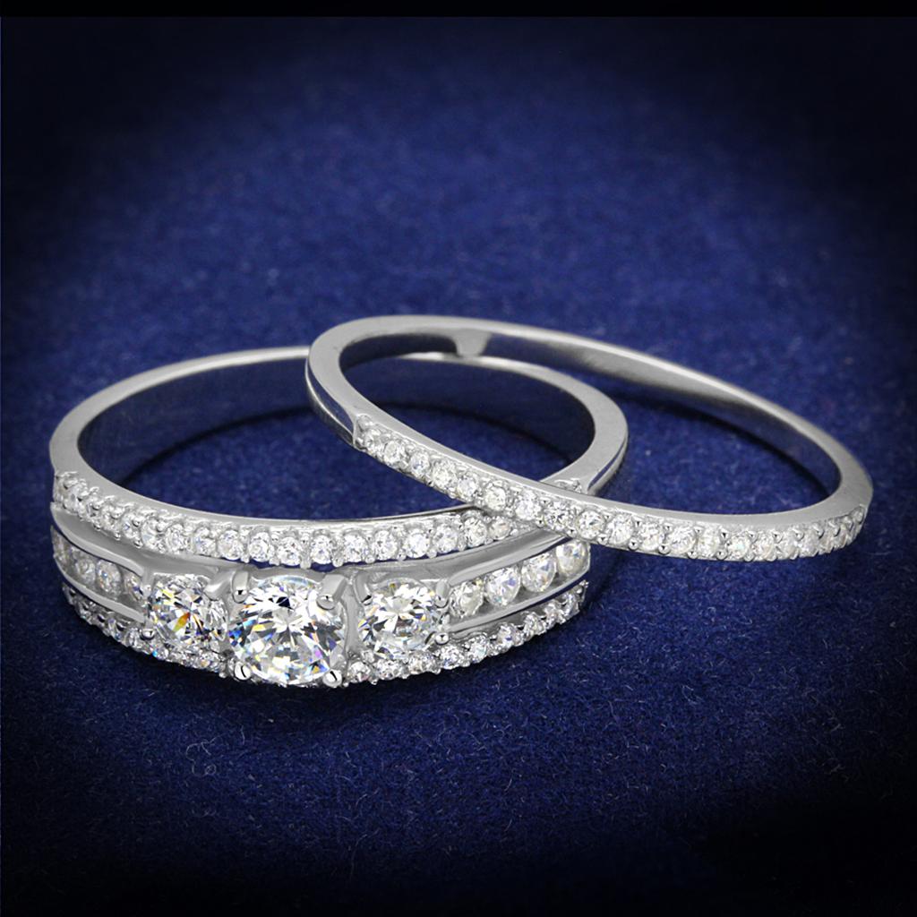 MATS333 - Rhodium 925 Sterling Silver Ring with AAA Grade CZ  in Clear