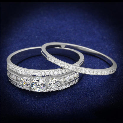 MATS333 - Rhodium 925 Sterling Silver Ring with AAA Grade CZ  in Clear