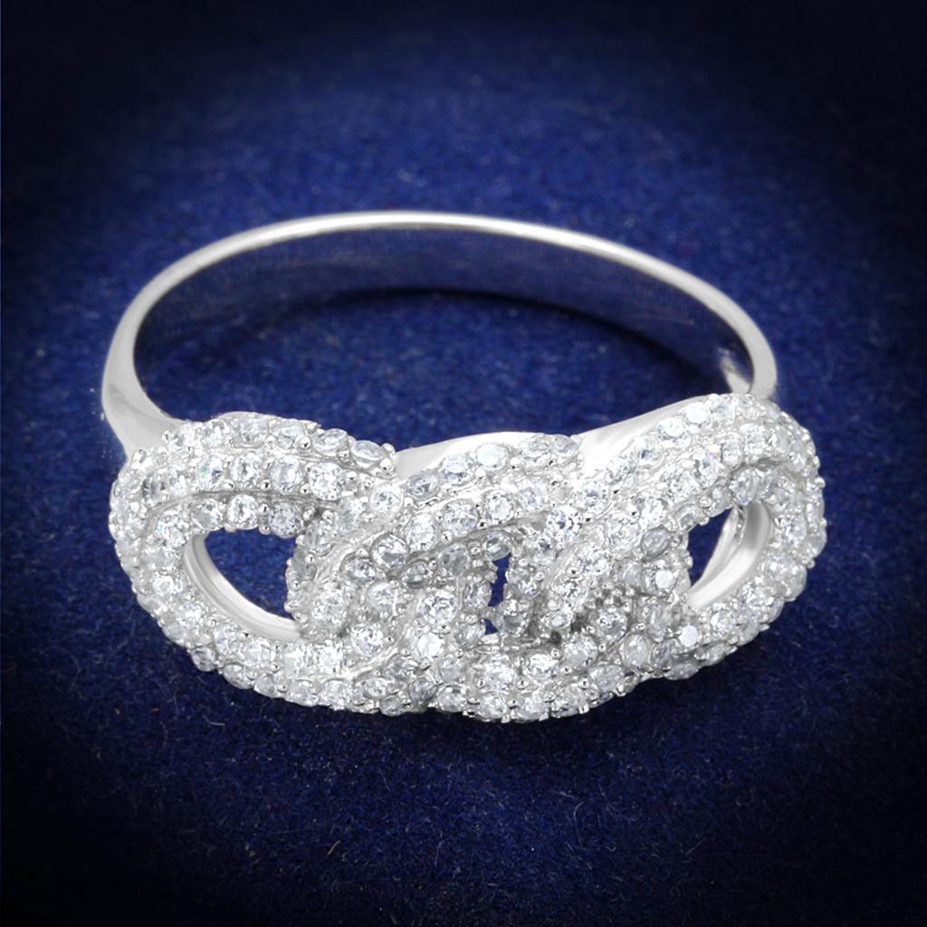 MATS334 - Rhodium 925 Sterling Silver Ring with AAA Grade CZ  in Clear