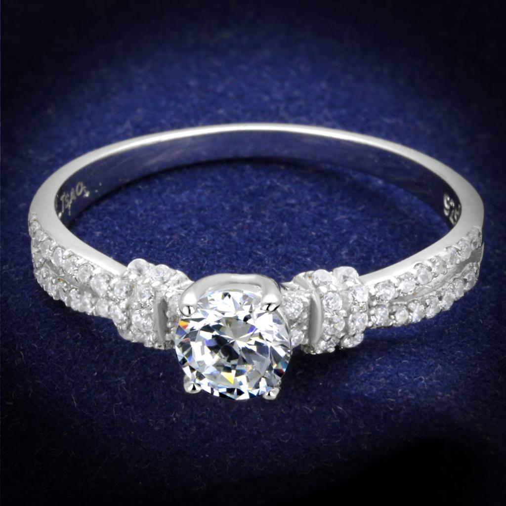 MATS337 - Rhodium 925 Sterling Silver Ring with AAA Grade CZ  in Clear