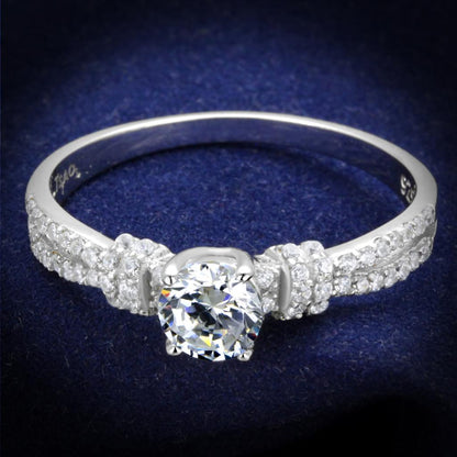 MATS337 - Rhodium 925 Sterling Silver Ring with AAA Grade CZ  in Clear