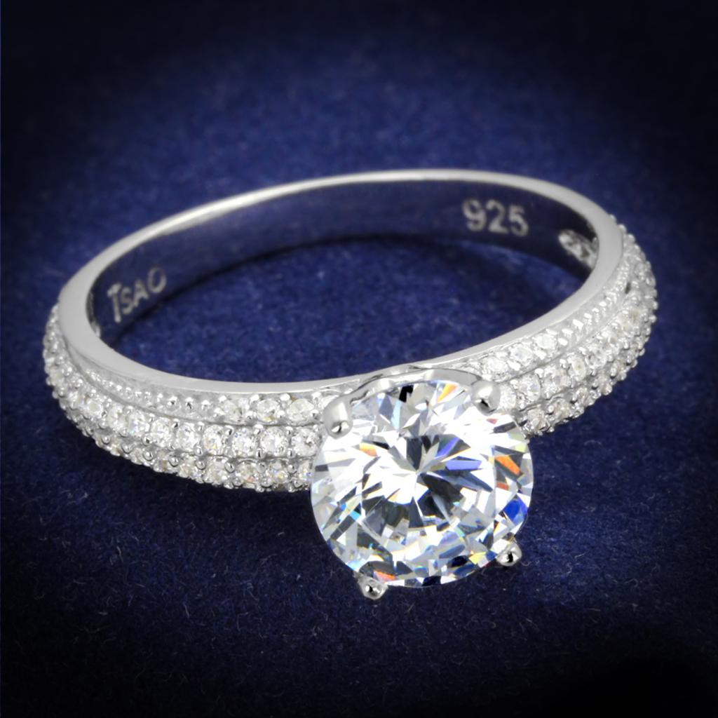 MATS338 - Rhodium 925 Sterling Silver Ring with AAA Grade CZ  in Clear