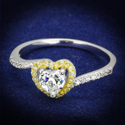 MATS339 - Reverse Two-Tone 925 Sterling Silver Ring with AAA Grade CZ  in Clear