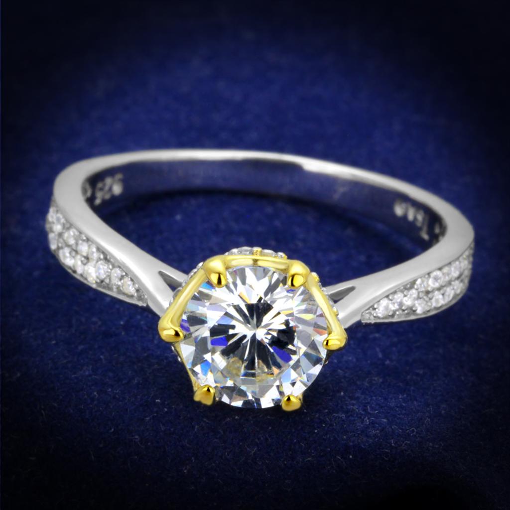 MATS340 - Reverse Two-Tone 925 Sterling Silver Ring with AAA Grade CZ  in Clear