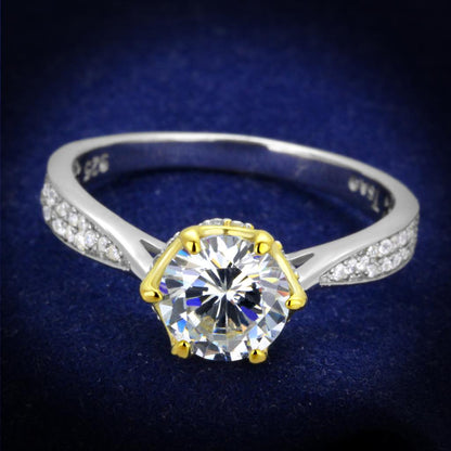 MATS340 - Reverse Two-Tone 925 Sterling Silver Ring with AAA Grade CZ  in Clear