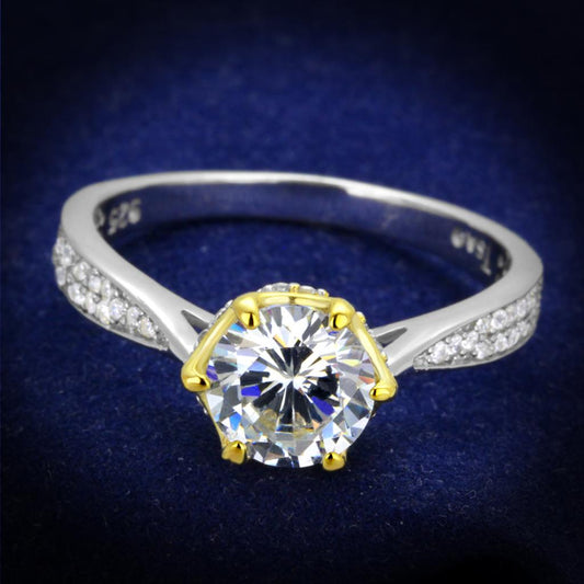 MATS340 - Reverse Two-Tone 925 Sterling Silver Ring with AAA Grade CZ  in Clear