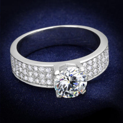 MATS345 - Rhodium 925 Sterling Silver Ring with AAA Grade CZ  in Clear