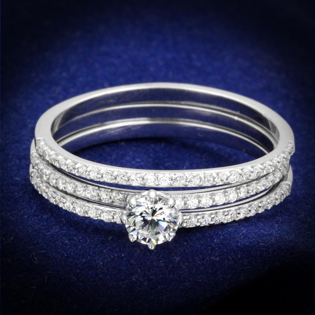 MATS347 - Rhodium 925 Sterling Silver Ring with AAA Grade CZ  in Clear