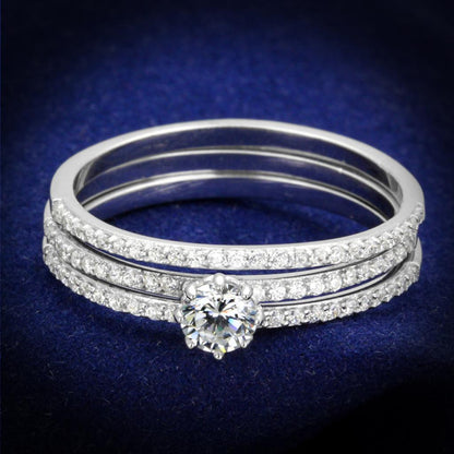 MATS347 - Rhodium 925 Sterling Silver Ring with AAA Grade CZ  in Clear