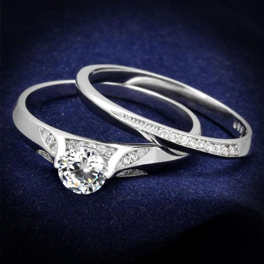 MATS348 - Rhodium 925 Sterling Silver Ring with AAA Grade CZ  in Clear