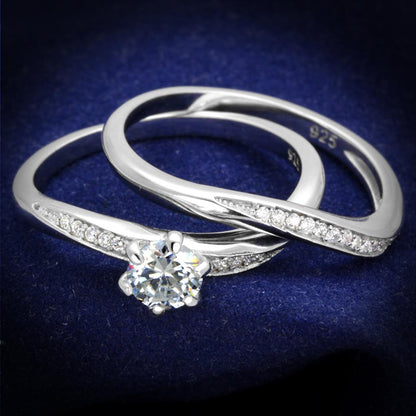 MATS349 - Rhodium 925 Sterling Silver Ring with AAA Grade CZ  in Clear