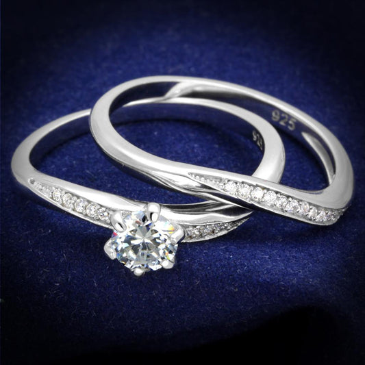 MATS349 - Rhodium 925 Sterling Silver Ring with AAA Grade CZ  in Clear