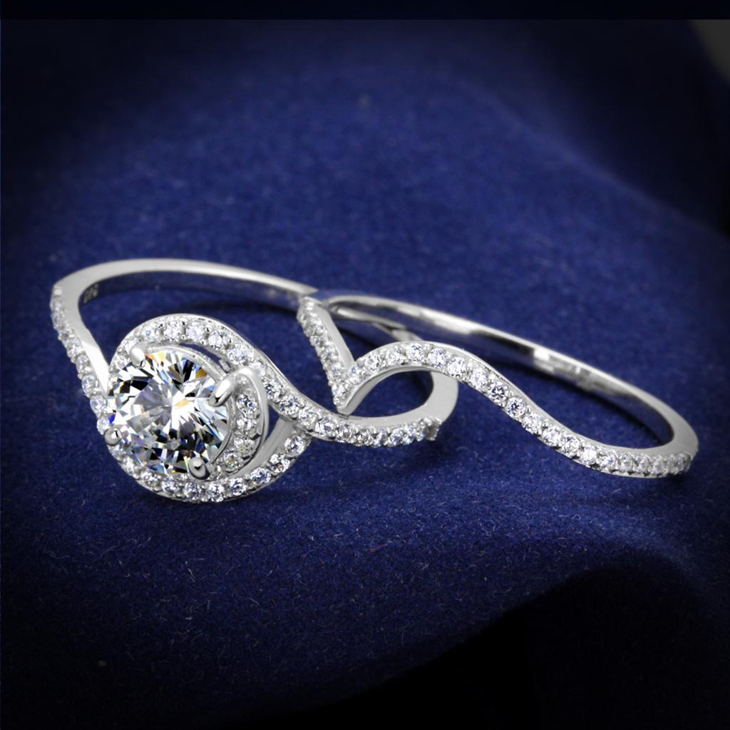 MATS351 - Rhodium 925 Sterling Silver Ring with AAA Grade CZ  in Clear