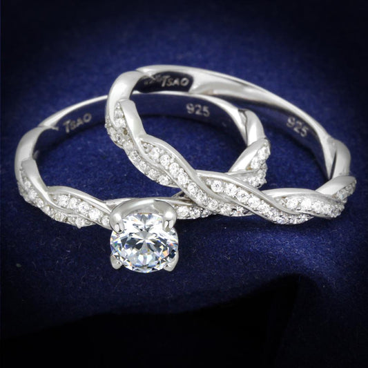 MATS353 - Rhodium 925 Sterling Silver Ring with AAA Grade CZ  in Clear