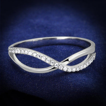 MATS355 - Rhodium 925 Sterling Silver Ring with AAA Grade CZ  in Clear