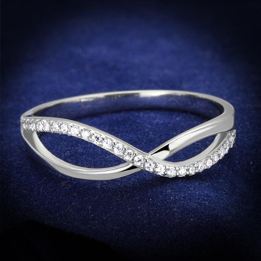 MATS355 - Rhodium 925 Sterling Silver Ring with AAA Grade CZ  in Clear