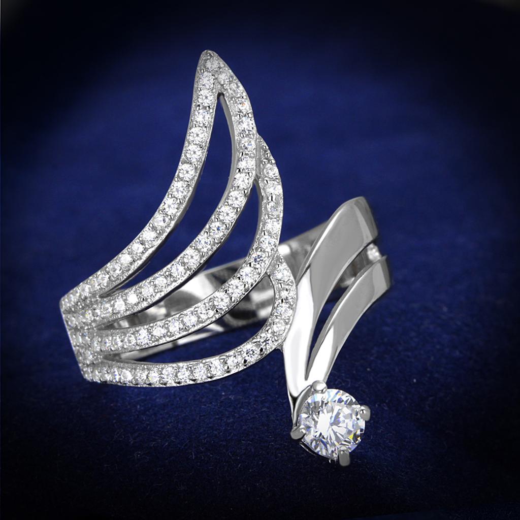 MATS356 - Rhodium 925 Sterling Silver Ring with AAA Grade CZ  in Clear
