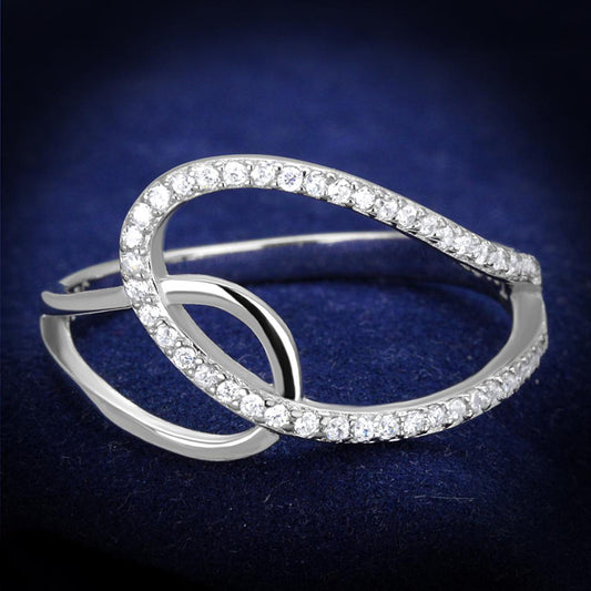 MATS358 - Rhodium 925 Sterling Silver Ring with AAA Grade CZ  in Clear