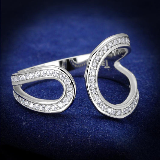 MATS359 - Rhodium 925 Sterling Silver Ring with AAA Grade CZ  in Clear