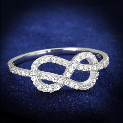MATS360 - Rhodium 925 Sterling Silver Ring with AAA Grade CZ  in Clear