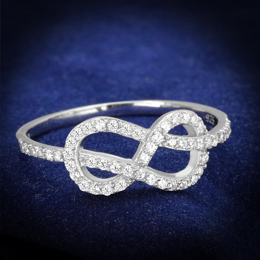 MATS360 - Rhodium 925 Sterling Silver Ring with AAA Grade CZ  in Clear