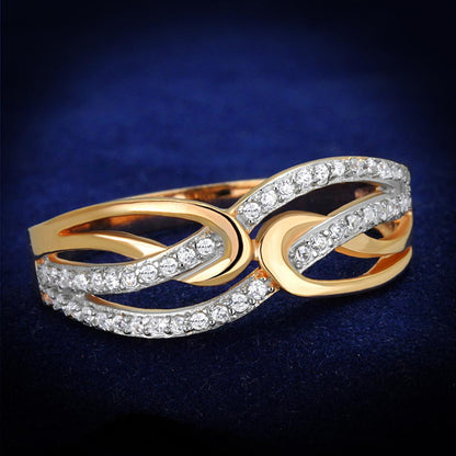 MATS361 - Rose Gold + Rhodium 925 Sterling Silver Ring with AAA Grade CZ  in Clear