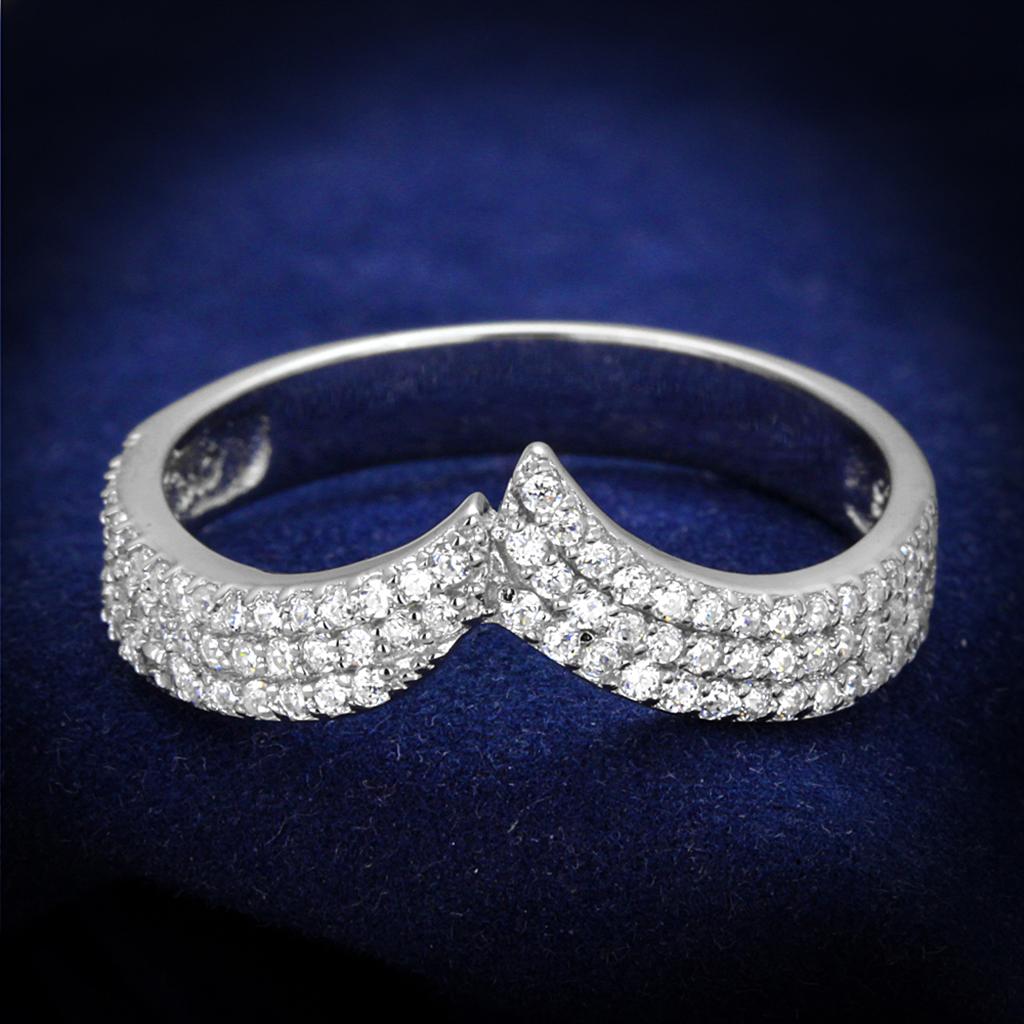 MATS366 - Rhodium 925 Sterling Silver Ring with AAA Grade CZ  in Clear