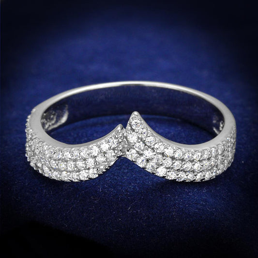 MATS366 - Rhodium 925 Sterling Silver Ring with AAA Grade CZ  in Clear