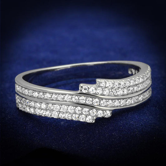 MATS367 - Rhodium 925 Sterling Silver Ring with AAA Grade CZ  in Clear