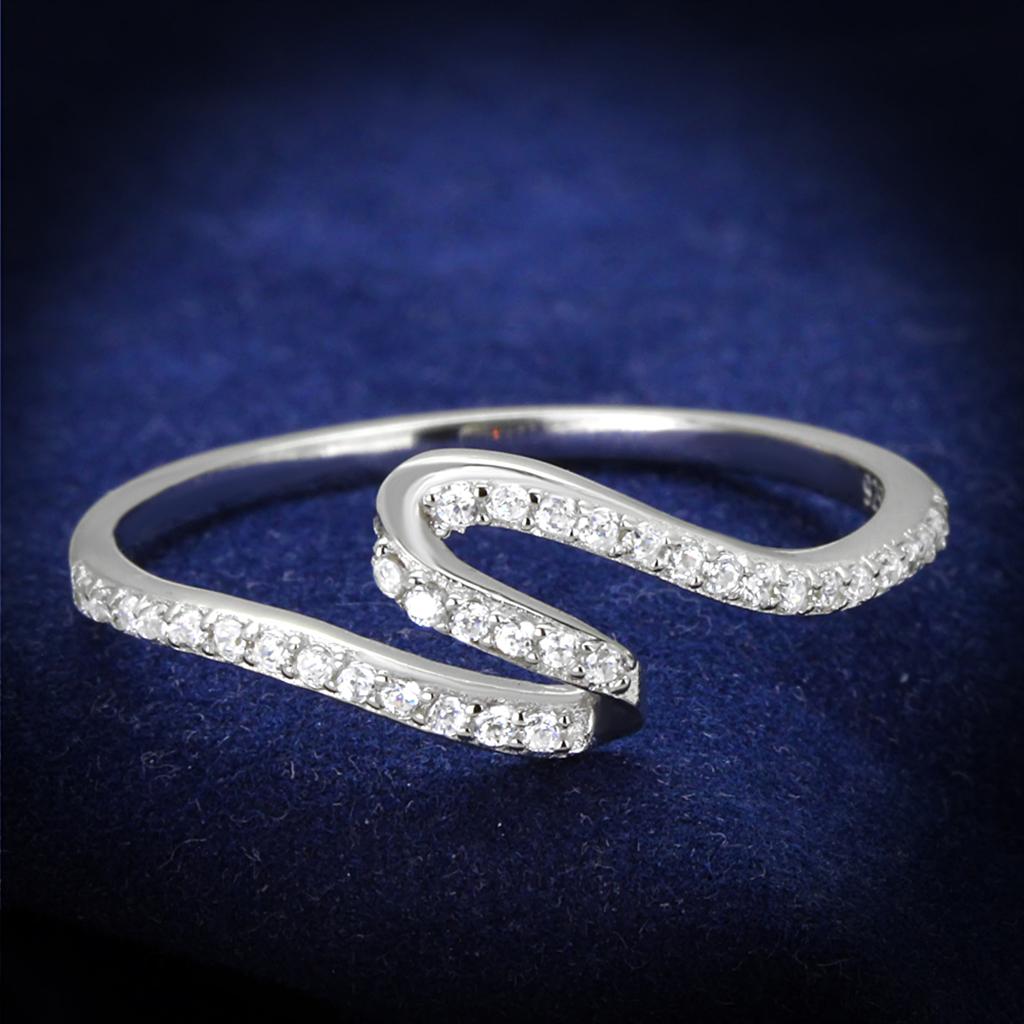 MATS368 - Rhodium 925 Sterling Silver Ring with AAA Grade CZ  in Clear