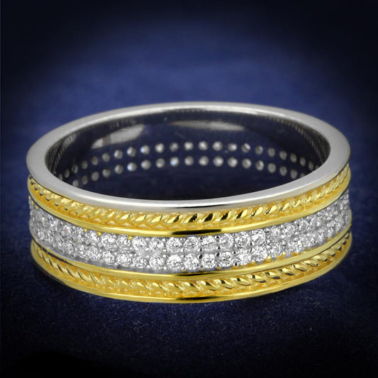 MATS369 - Reverse Two-Tone 925 Sterling Silver Ring with AAA Grade CZ  in Clear