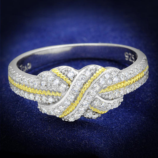 MATS370 - Reverse Two-Tone 925 Sterling Silver Ring with AAA Grade CZ  in Clear