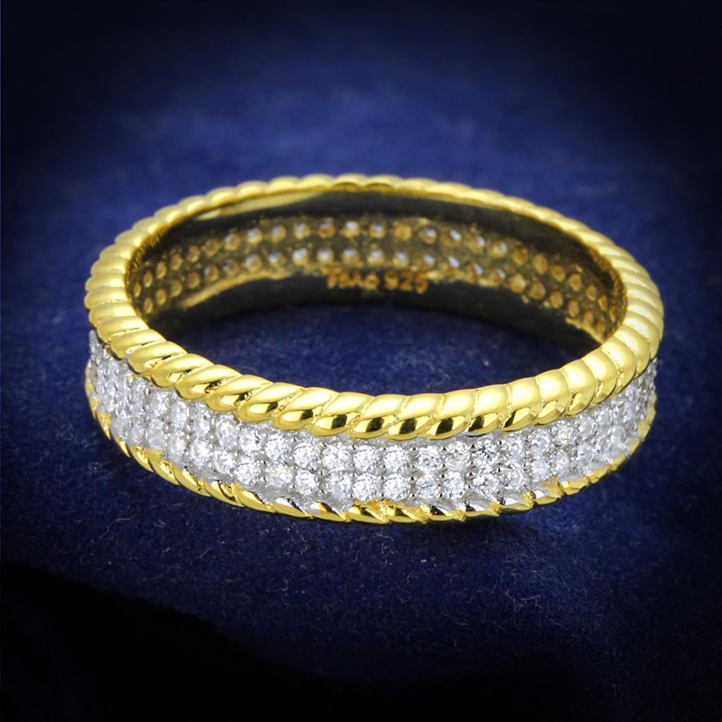 MATS371 - Gold+Rhodium 925 Sterling Silver Ring with AAA Grade CZ  in Clear
