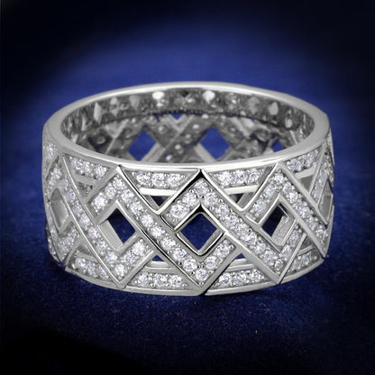 MATS372 - Rhodium 925 Sterling Silver Ring with AAA Grade CZ  in Clear