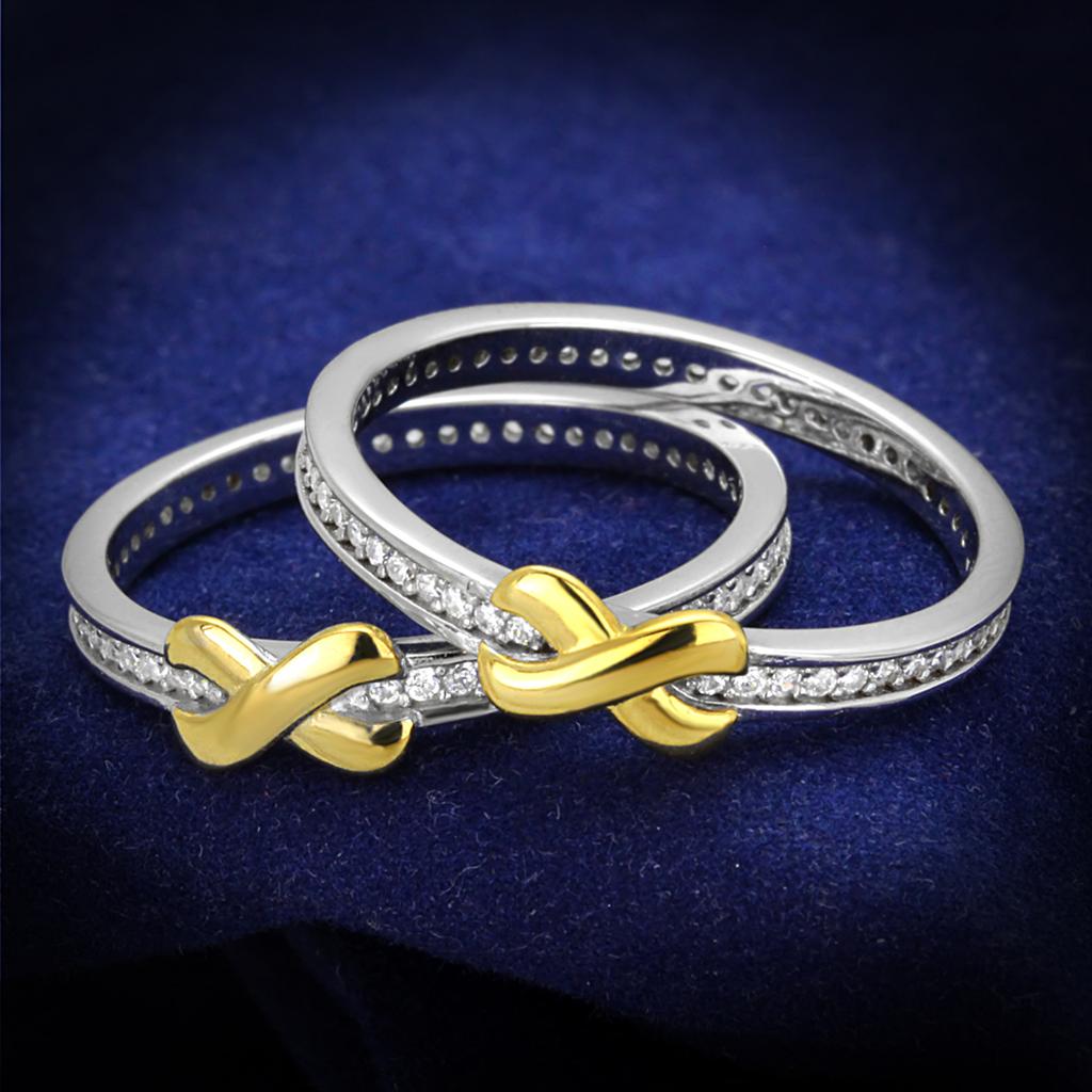 MATS374 - Reverse Two-Tone 925 Sterling Silver Ring with AAA Grade CZ  in Clear