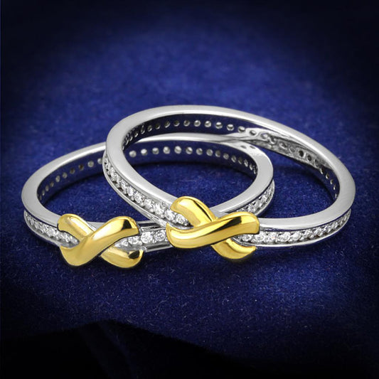 MATS374 - Reverse Two-Tone 925 Sterling Silver Ring with AAA Grade CZ  in Clear