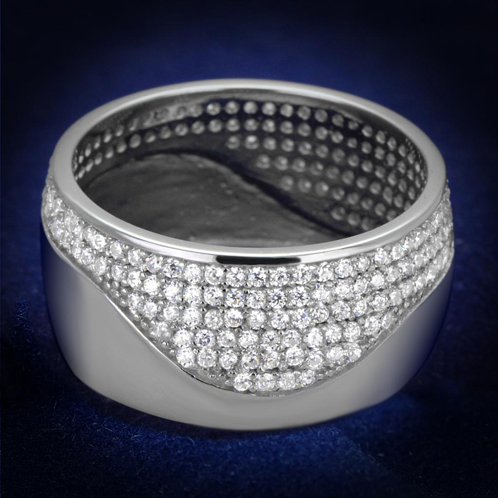 MATS378 - Rhodium 925 Sterling Silver Ring with AAA Grade CZ  in Clear
