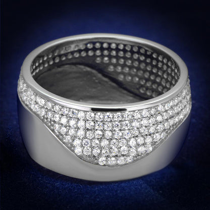 MATS378 - Rhodium 925 Sterling Silver Ring with AAA Grade CZ  in Clear