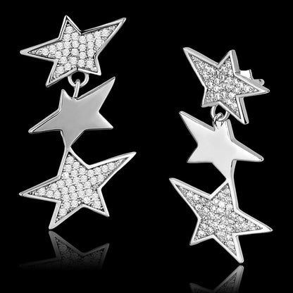 MATS381 - Rhodium 925 Sterling Silver Earrings with AAA Grade CZ  in Clear