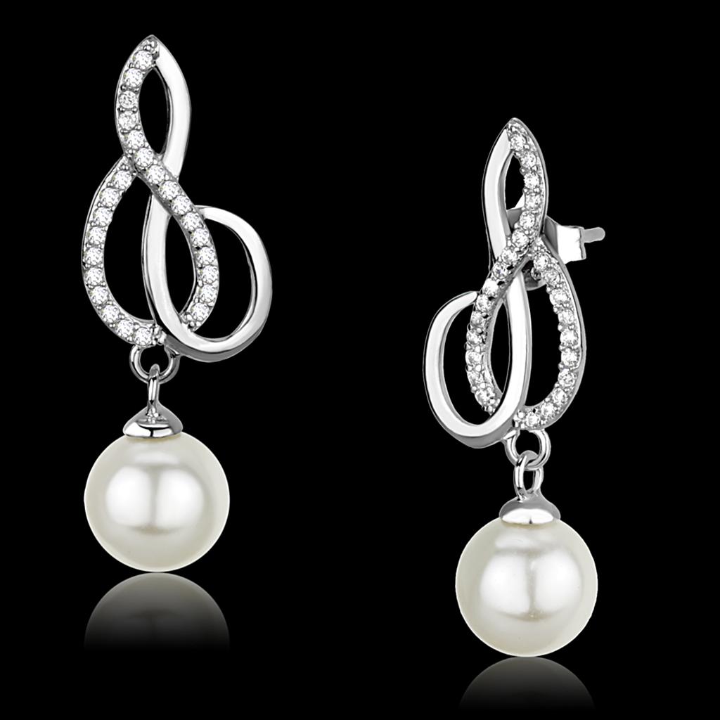 MATS382 - Rhodium 925 Sterling Silver Earrings with Synthetic Pearl in Citrine Yellow