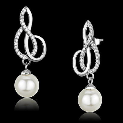 MATS382 - Rhodium 925 Sterling Silver Earrings with Synthetic Pearl in Citrine Yellow