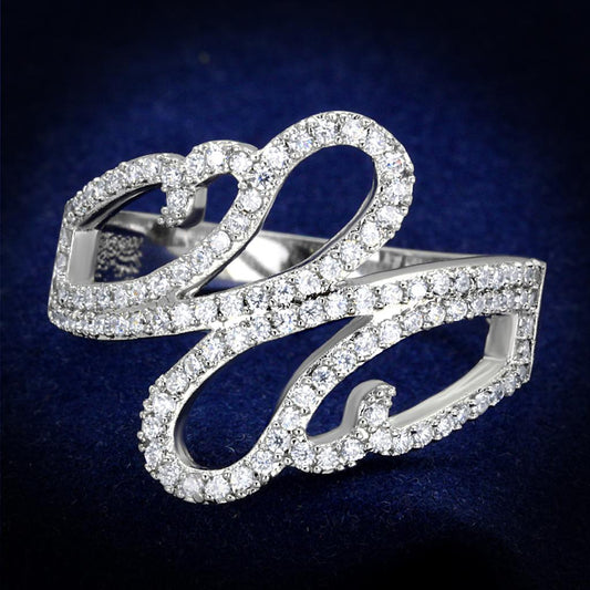 MATS383 - Rhodium 925 Sterling Silver Ring with AAA Grade CZ  in Clear