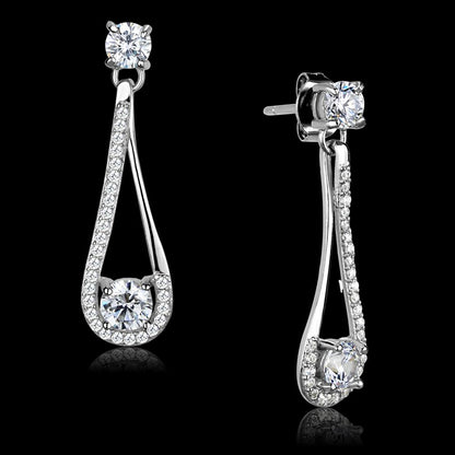 MATS390 - Rhodium 925 Sterling Silver Earrings with AAA Grade CZ  in Clear