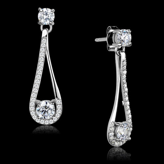MATS390 - Rhodium 925 Sterling Silver Earrings with AAA Grade CZ  in Clear