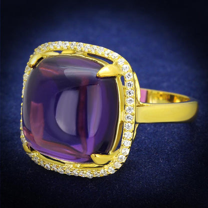 MATS392 - Gold 925 Sterling Silver Ring with Synthetic Synthetic Glass in Amethyst