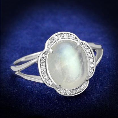 MATS393 - Rhodium 925 Sterling Silver Ring with Semi-Precious Moon Stone in Clear