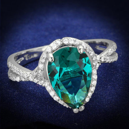 MATS394 - Rhodium 925 Sterling Silver Ring with Synthetic Synthetic Glass in Blue Zircon