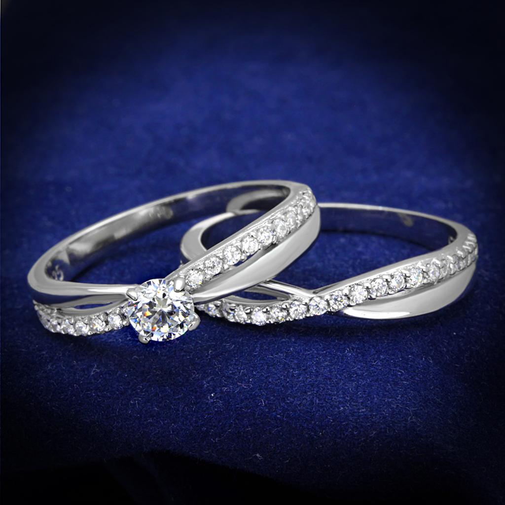 MATS396 - Rhodium 925 Sterling Silver Ring with AAA Grade CZ  in Clear