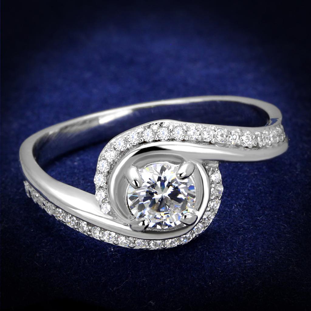 MATS397 - Rhodium 925 Sterling Silver Ring with AAA Grade CZ  in Clear