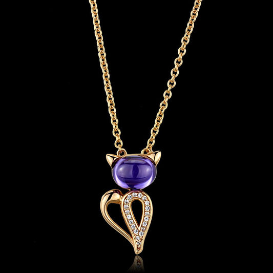 MATS408 - Rose Gold 925 Sterling Silver Chain Pendant with AAA Grade CZ  in Amethyst